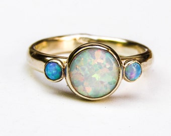 14K yellow gold White opal rings, Promise solid gold ring,  handmade ring for her