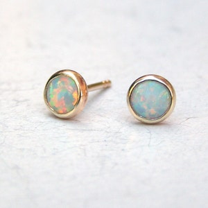 white opal studs 6mm/opal stud earrings 14k image 1