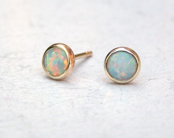 white opal studs 6mm/opal stud earrings 14k