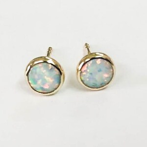 white opal studs 6mm/opal stud earrings 14k image 5