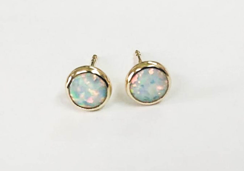 white opal studs 6mm/opal stud earrings 14k image 5