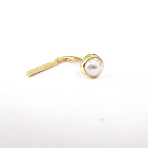 Pearl Solid gold Nose studs , 3mm Nose Piercing L Shape, 14k gold nose stud