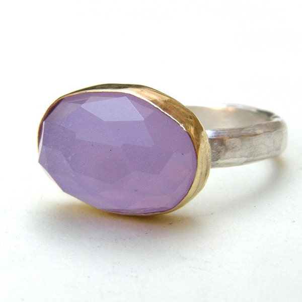 Purple Chalcedony Gold  Ring- Gold and Silver Purple Violet Chalcedony stone ring