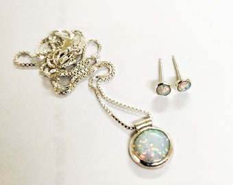 White opal set, Silver sterling set, white opal earrings, white opal necklace, opal pendant, Opal studs