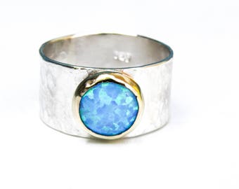 Blue Opal Ring, Statement ring,  Silver Ring , 14k Gold Ring , Cocktail ring, Opal Ring, Anniversary ring, Solitaire ring, Gift for her