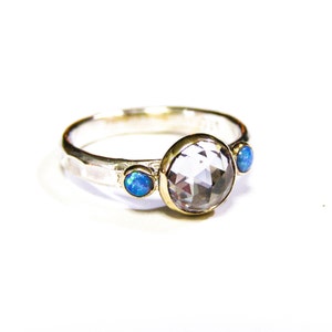 Blue Opal Promise Ring women ring with diamond and opals Silver sterling bands