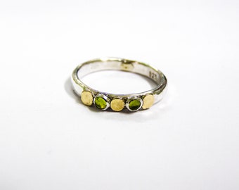 Peridot stackable ring / Silver sterling ring / Gold and silver ring /Made to order