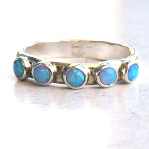 Silver sterling band/ Stackable Blue Opal ring /fine sterling silver handmade jewelry for her