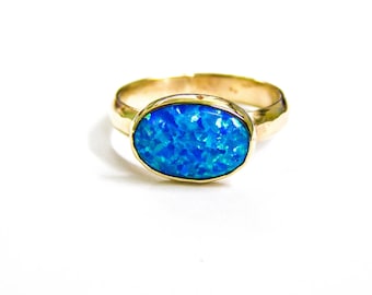 Blue Opal ring ,14k solid gold ring ,Handmade ring