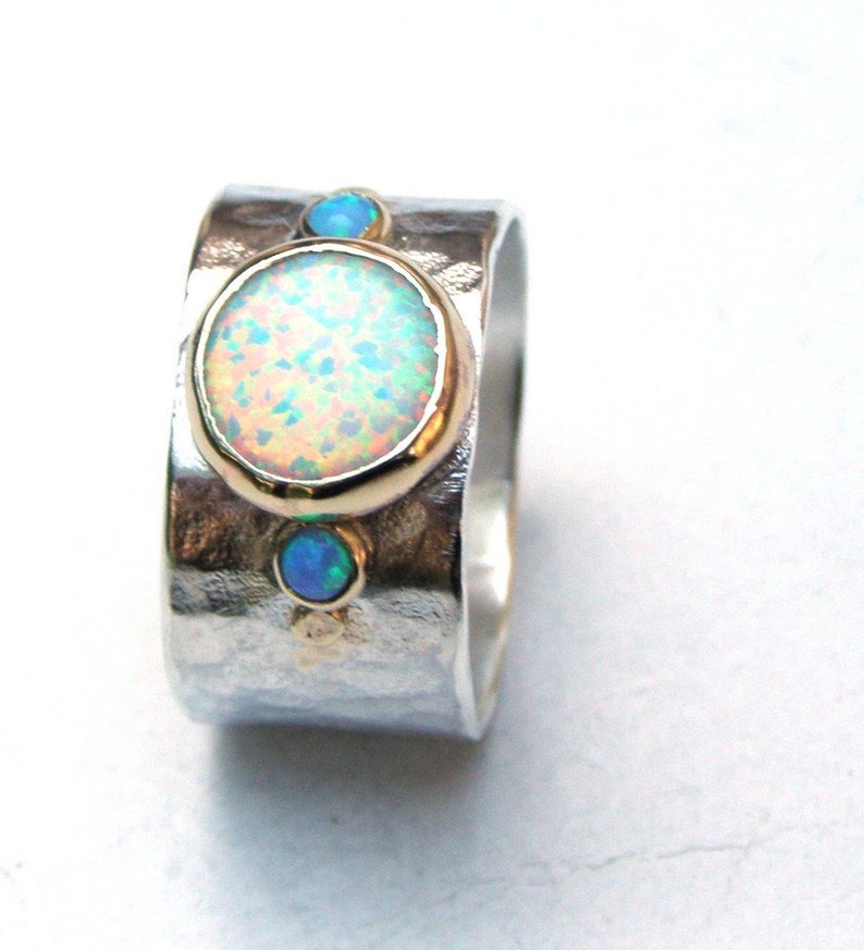 Unique Engagement Ringssilver Sterling Band With White Opal Etsy UK