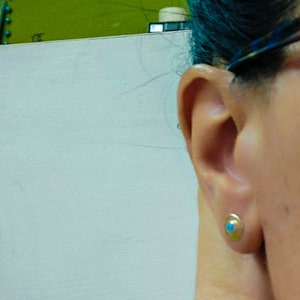 14k solid gold Opal studs 8 mm 3mm Opal stone earrings Blue opal Birthstone image 9