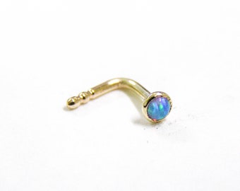 14k Solid gold Nose  stud - 2mm, hand made jewelry, Blue opal nose stud