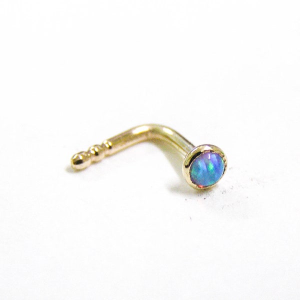 14k Solid gold Nose  stud - 2mm, hand made jewelry, Blue opal nose stud