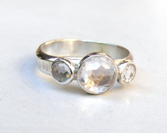 Promise Handmade Ring, Silver sterling Stackable anniversary ring Triple stone ring