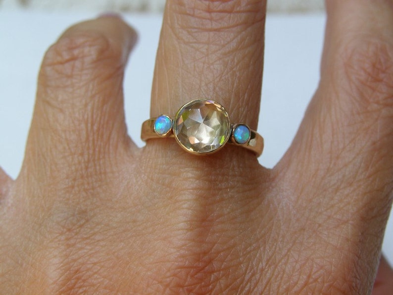 14k Unique Engagement Ring, Solid gold handmade Solitaire Rings image 5