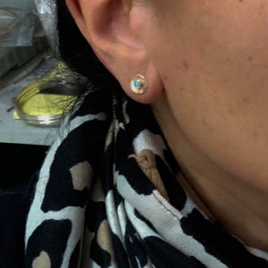14k solid gold Opal studs 8 mm 3mm Opal stone earrings Blue opal Birthstone image 3