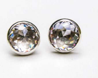 Silver Stud 10 mm, 925 Silver sterling Studs, wedding stud , Anniversary Earrings, Wedding Earrings, White Topaz earrings 10mm