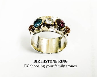 Birthstone ring, Family Birthstone Ring, Personalized Birthstone Ring, Mother's Day Gift, Teardrop Birthstone Ring