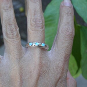 Stackable Blue opal ring, Silver sterling ring with solid gold, Multi stone Gemstone blue opal ring Birthstone October gift for her image 5
