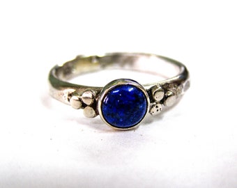 Lapis lazuli Ring, Silver sterling solitaire ring Lapis Blue Stone stackable ring