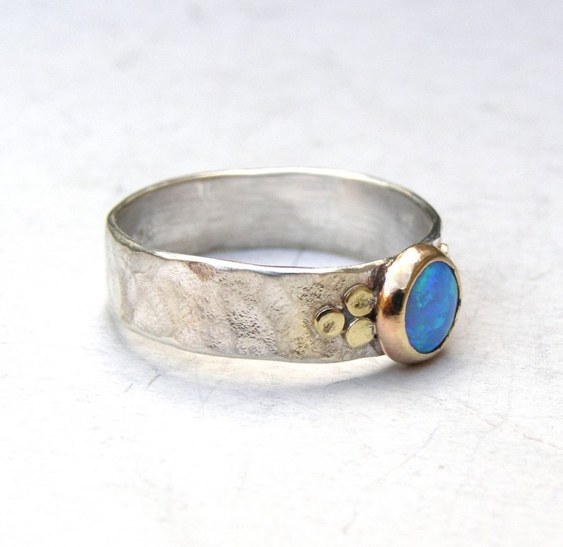 Blue Opal Ring Solitaire rings Natural Ethiopian Opal Solid 925 Sterling Silver Band For Women Handmade Opal Ring For Anniversary Gifts image 3