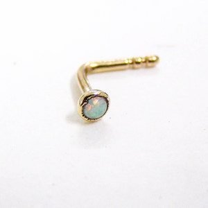 14k Nose stud 2mm White opal Minimalist piercing, 14k Solid gold Nose stud , handmade jewelry
