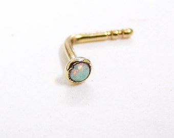 14k Nose stud 2mm White opal Minimalist piercing, 14k Solid gold Nose stud , handmade jewelry