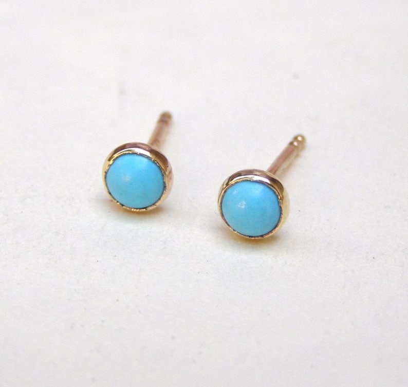 Turquoise Gold Earrings Solid 14k Gold Earrings Turquoise Etsy