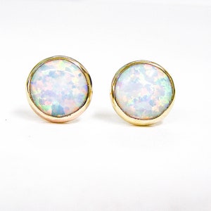 Opal stud Earrings 14k solid gold Studs 8mm Gift for her, October Birthstone image 2
