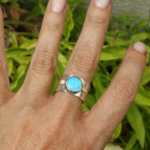 Silver Sterling Band Opal Statement Ring multi stone gemstone ring Ring with solid gold Blue Opal Ring personalized gifts image 6