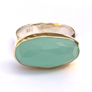 Aquamarine cocktail Ring, 925 Silver sterling bands and 14k Gold ring Statement rings image 2