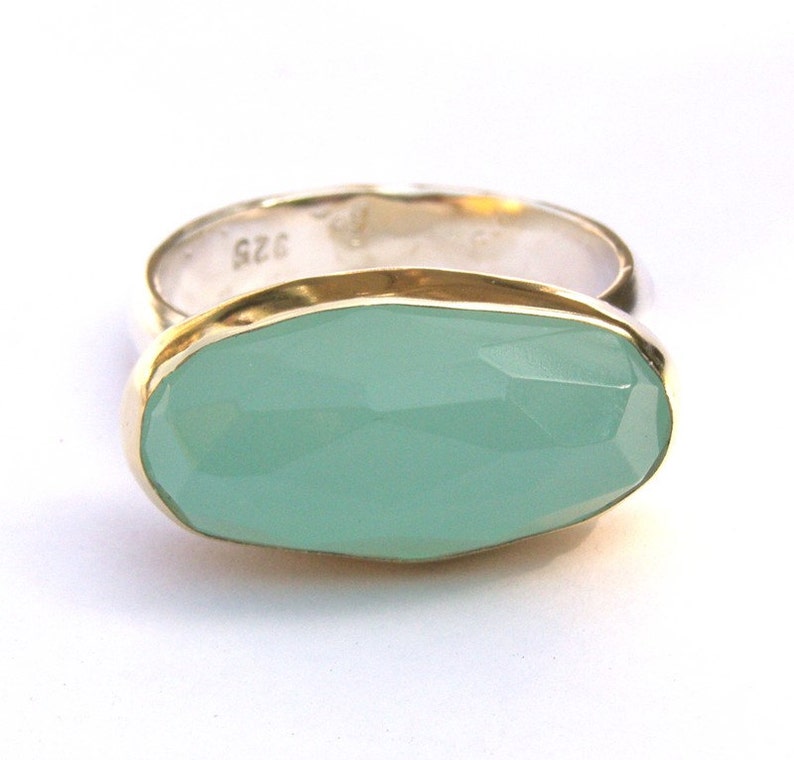 Aquamarine cocktail Ring, 925 Silver sterling bands and 14k Gold ring Statement rings image 2