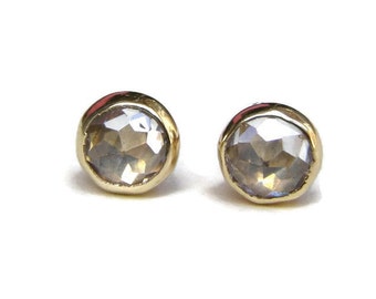 14K Solid Gold Stud Earrings White Topaz earrings 5 mm, Bridal Earrings, Anniversary gift