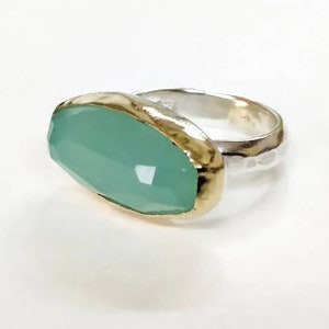 Aquamarine cocktail Ring, 925 Silver sterling bands and 14k Gold ring Statement rings image 10