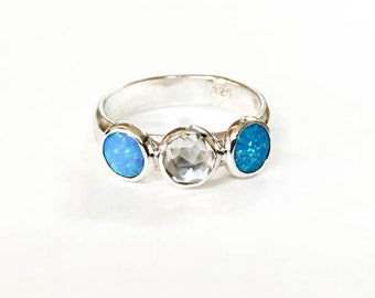 Birthstone Opal Ring /Multi stone Opal ring /Simple Rings /Everyday Rings /Blue opal Gemstone ring/ Handmade jewelry forher
