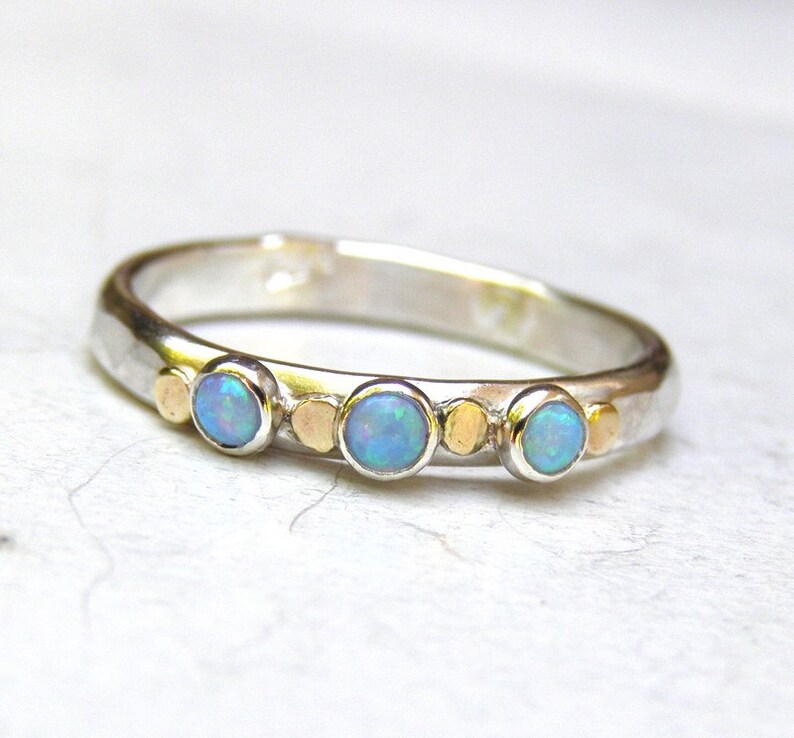 Blue Opal ring ,Silver Sterling Ring, Anniversary ring ,Christmas gift ,Stackable ring, October Birthstone ring, Birthday gift image 3