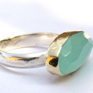 Aquamarine cocktail Ring, 925 Silver sterling bands and 14k Gold ring Statement rings image 3