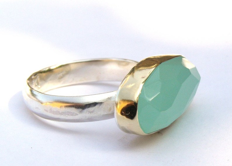 Aquamarine cocktail Ring, 925 Silver sterling bands and 14k Gold ring Statement rings image 3