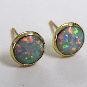 Opal stud Earrings 14k solid gold Studs 8mm Gift for her, October Birthstone image 10