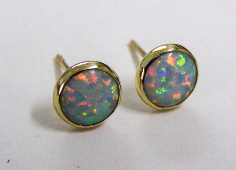 Opal stud Earrings 14k solid gold Studs 8mm Gift for her, October Birthstone image 10