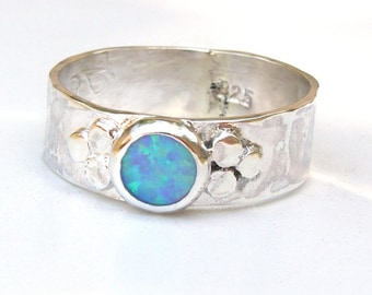 Blue Opal ring, Fine 925 Silver sterling band ,Promise opal rings, gift for her, opal ring, Silver Bands for her