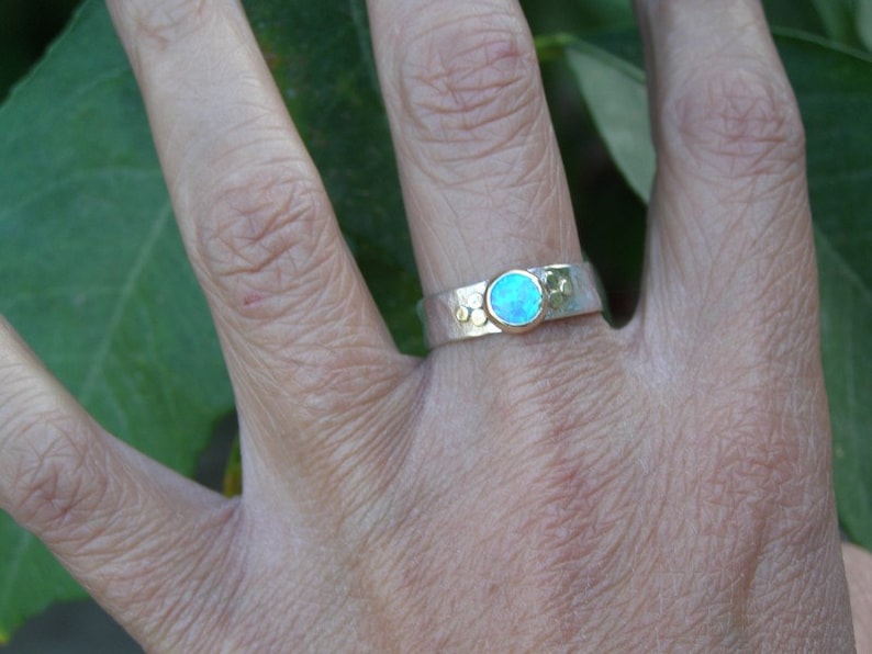 Blue Opal Ring Solitaire rings Natural Ethiopian Opal Solid 925 Sterling Silver Band For Women Handmade Opal Ring For Anniversary Gifts image 6