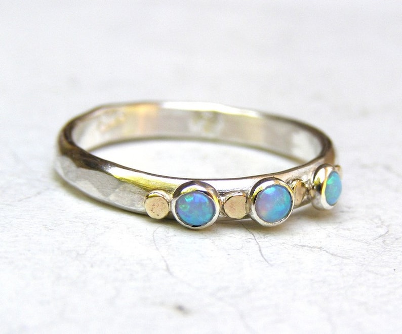 Blue Opal ring ,Silver Sterling Ring, Anniversary ring ,Christmas gift ,Stackable ring, October Birthstone ring, Birthday gift image 2