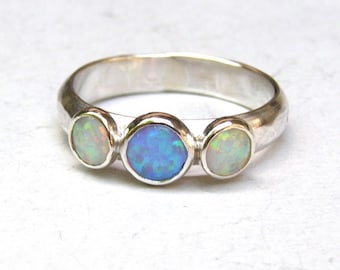 Multi stone Opal ring ,White opal and Blue opal Gemstone ring , anniversary ring, stackable opal ring, giftfor her