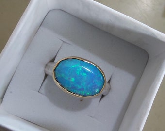 SALE - Blue opal ring size 9 3/4 - Ready to ship