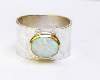 White Opal Ring For women-Silver Sterling Band - Solitaire ring Handmade Ring,fine silver jewelry