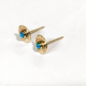 14k solid gold Opal studs 8 mm 3mm Opal stone earrings Blue opal Birthstone image 8
