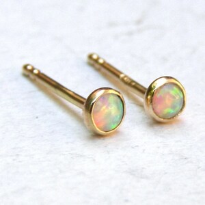 White Opal solid gold stud earrings 3mm solid gold earrings ,handmade earrings 3mm, Birthday gift, gift for her, women's gift image 8