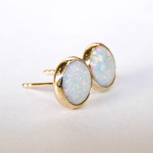 Opal stud Earrings 14k solid gold Studs 8mm Gift for her, October Birthstone image 5