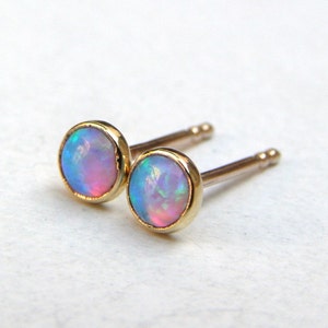 Blue Opal Studs , 14k Solid gold Handmade Earrings,Opal earrig, Natural opal stone stud earrings,gold opal earrings, opal earring stud image 4